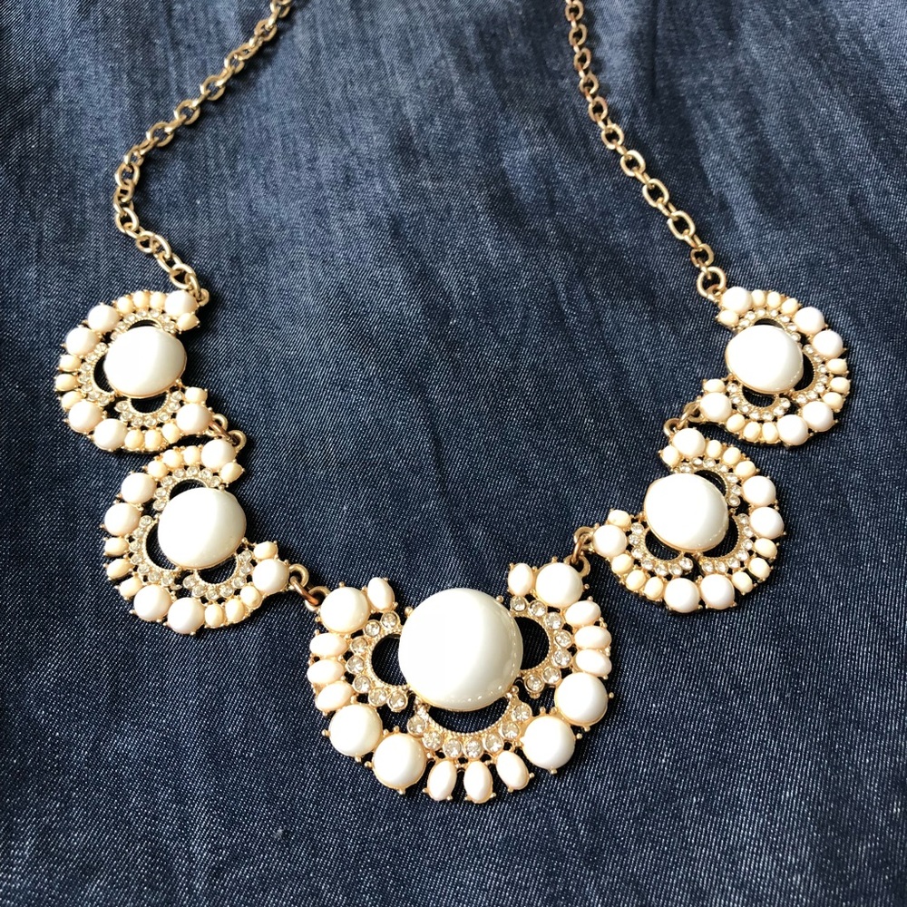 White & gold beaded statement necklace